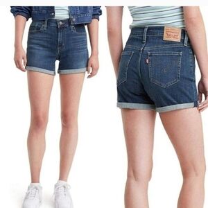 NEW LEVI'S Mid-Length Jeans Shorts Womens Stretch Coffed Denim Sz W26 (2-XS)